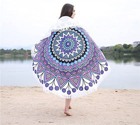 Round Indian Mandala Beach Towels Blanket Yoga Picnic Mat Thick Terry Cotton with Fringe Tassels