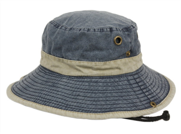 Man and Woman's Washed Cotton Bucket Sun Hat With Trim Band and Strap