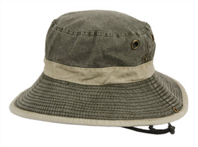 Man and Woman's Washed Cotton Bucket Sun Hat With Trim Band and Strap