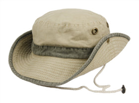 Man and Woman's Washed Cotton Bucket Sun Hat With Trim Band and Strap