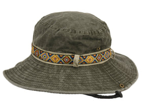 Man and Woman's Washed Cotton Bucket Sun Hat With Bohemian Styled Trim Band