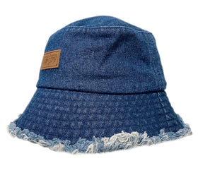 Frayed Washed Denim Cotton Bucket Sun Hat