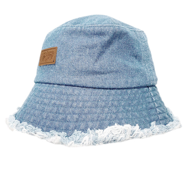 Frayed Washed Denim Cotton Bucket Sun Hat