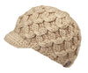 Women Elegant Cable Knitted Cabbie Skull Cap Winter Beanie Hat with Visor