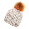 Rib Knit Beanie Hat with Multi Color Pom Pom Winter Skull Cap