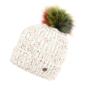 Rib Knit Beanie Hat with Multi Color Pom Pom Winter Skull Cap