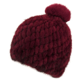 Soft Mink Beanie Hat with Rabbit Fur Pom Pom Women Winter Skull Cap