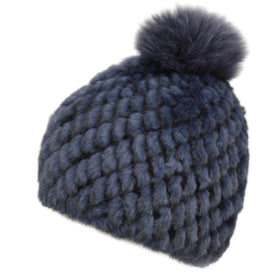 Mink Beanie Hat with Rabbit Fur Pom Pom