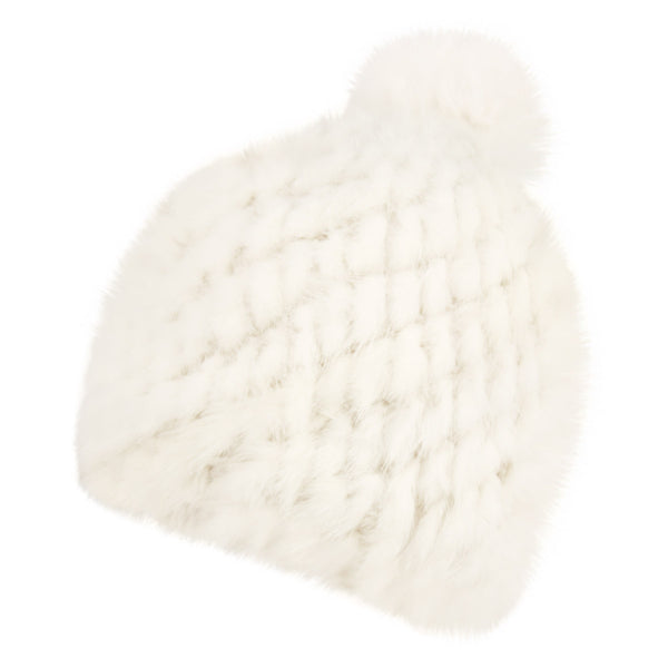 Mink Beanie Hat with Rabbit Fur Pom Pom