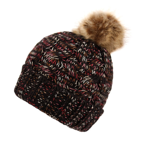 Cable Knit Beanie Hat with Pom Pom Winter Skull Cap