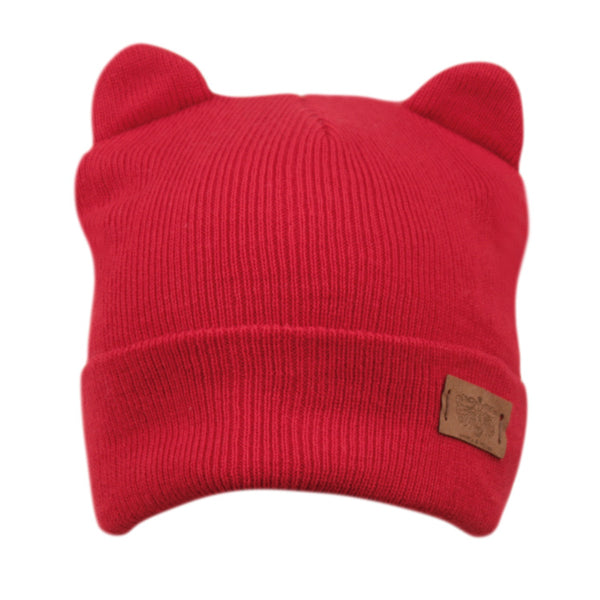 Women Winter Beanie Hat Cut Cat Ear Knitted Skull Cap