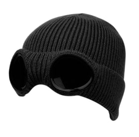 Goggle Knit Beanie Hat Winter Skull Cap for Men and Women