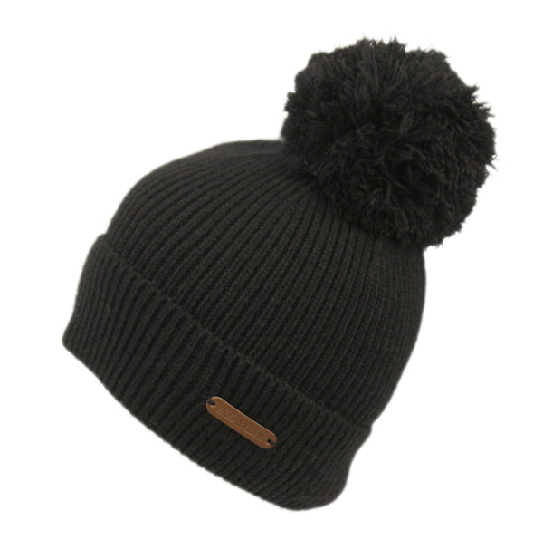 Women's Rib Knit Winter Pom Pom Beanie Hat Cuff Skull Cap