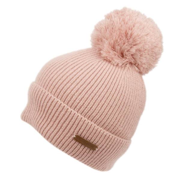 Women's Rib Knit Winter Pom Pom Beanie Hat Cuff Skull Cap