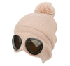 Ladies Goggle Knit Beanie Hat with Pom Pom Women Winter Skull Cap