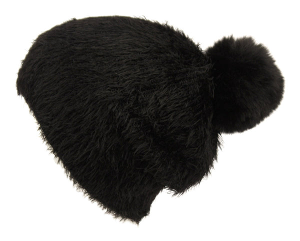 Women Soft Touch Knit Fur Slouchy Winter Pom Pom Beanie Hat