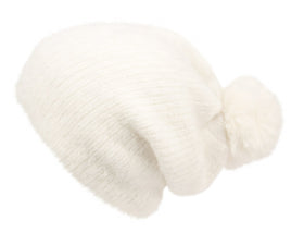 Women Soft Touch Knit Fur Slouchy Winter Pom Pom Beanie Hat