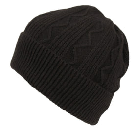 Rib Cable Knit Beanie Hat Winter Skull Ski Cap with Zigzag Stripe