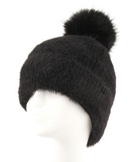 Women Pom Pom Cuffed Beanie Hat Winter Skull Cap