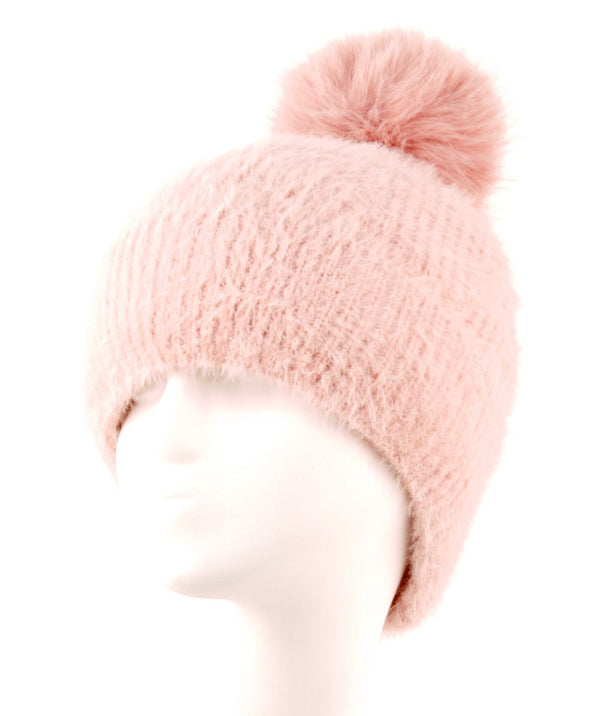 Women Pom Pom Cuffed Beanie Hat Winter Skull Cap