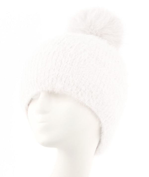 Women Pom Pom Cuffed Beanie Hat Winter Skull Cap