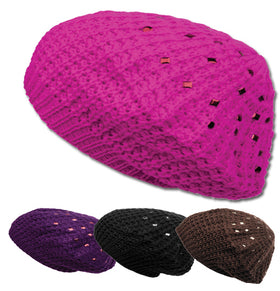 Soft Knit Crochet Beret Hat with Studs