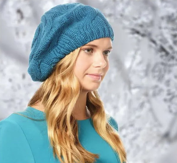 Soft Cable Knit Solid Color Crochet Beret