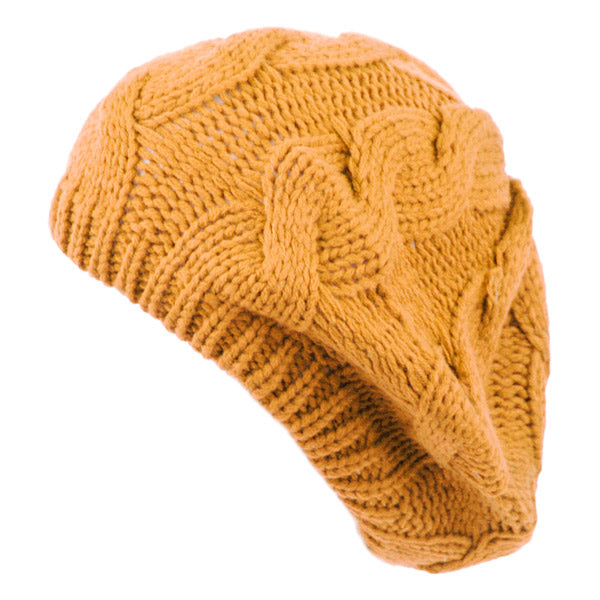 Soft Cable Knit Solid Color Crochet Beret