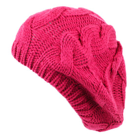 Soft Cable Knit Solid Color Crochet Beret