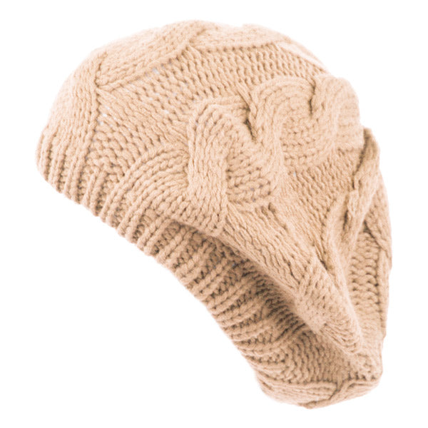 Soft Cable Knit Solid Color Crochet Beret