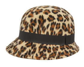 Ladies Felt Bucket Hat Women Vintage Leopard Cloche Hat