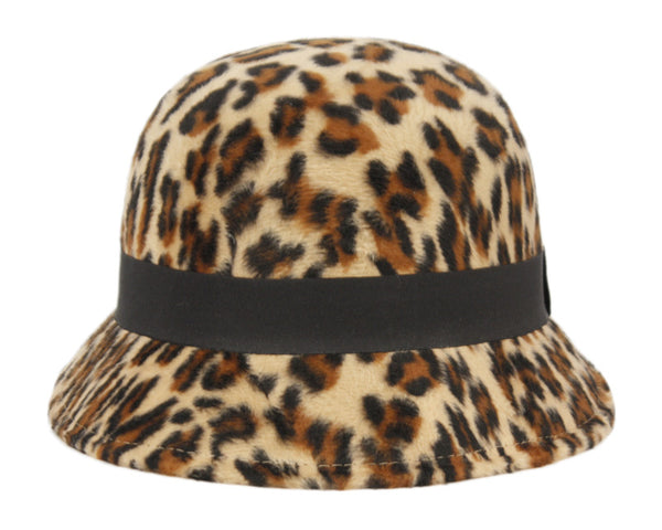 Ladies Felt Bucket Hat Women Vintage Leopard Cloche Hat