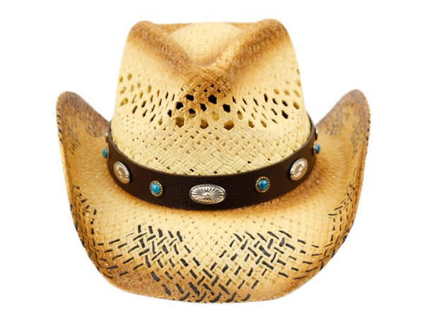 Men and Women's Straw Western Cowboy Hats with Trim Bands