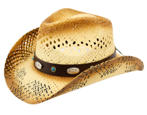 Men and Women's Straw Western Cowboy Hats with Trim Bands