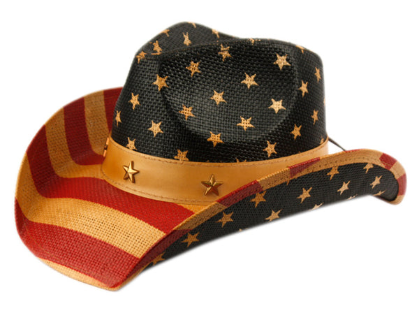 Men and Women's Vintage American Flag Cowboy Hat With Star Emblems