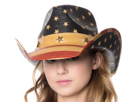 Men and Women's Vintage American Flag Cowboy Hat With Star Emblems