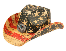 Men and Women's Vintage American Flag Cowboy Hat With Emblem