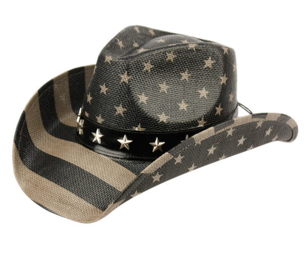 Men and Women's Black American Flag Cowboy Hat With Trim Band