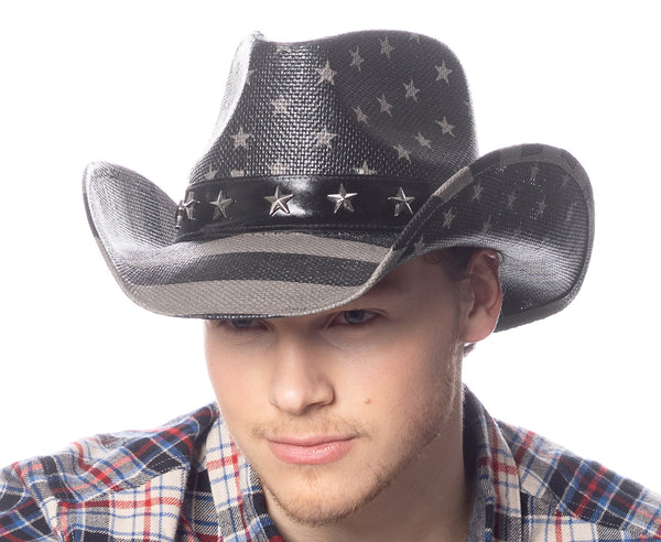 Men and Women's Black American Flag Cowboy Hat With Trim Band