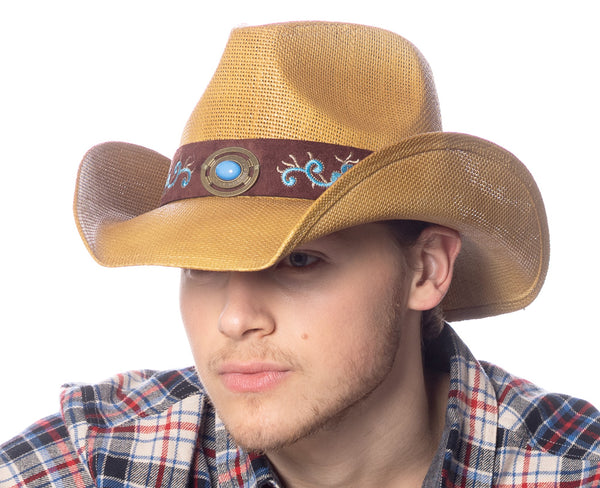 Man and  Women's Cowboy Hat With Turquoise Floral Pattern