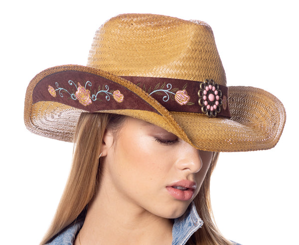 Women's Cowboy Hat With Floral Trim Band