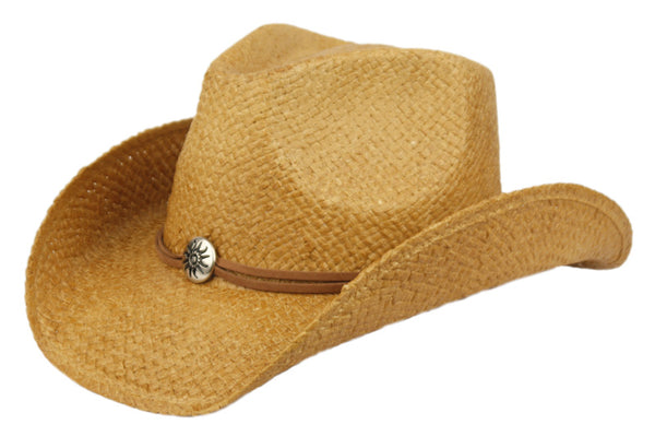 Men and Women's Sun Emblem Cowboy Hat With Thin Suede Leather Trim Band