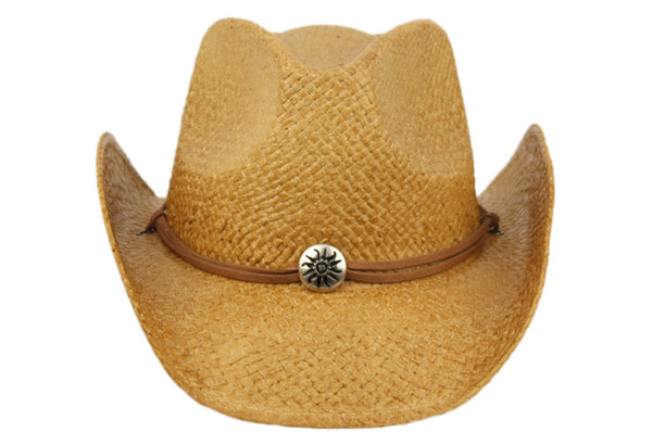 Men and Women's Sun Emblem Cowboy Hat With Thin Suede Leather Trim Band