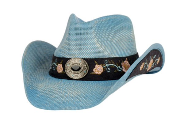 Women's Vintage Cowboy Hat With Badge and Flower Trim Band