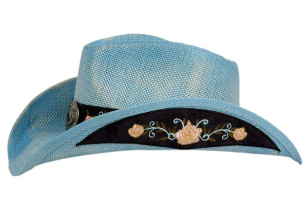 Women's Vintage Cowboy Hat With Badge and Flower Trim Band