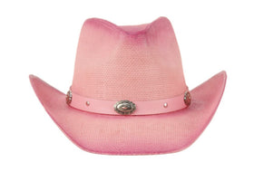 Woman's Trendy Pink Tie-Dye Cowboy Hat With Faux Leather Band