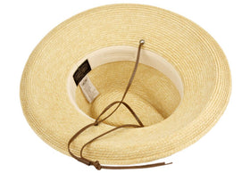 Up Brim Paper Straw Fedora Sun Hat with Leather String Band and Chin Cord