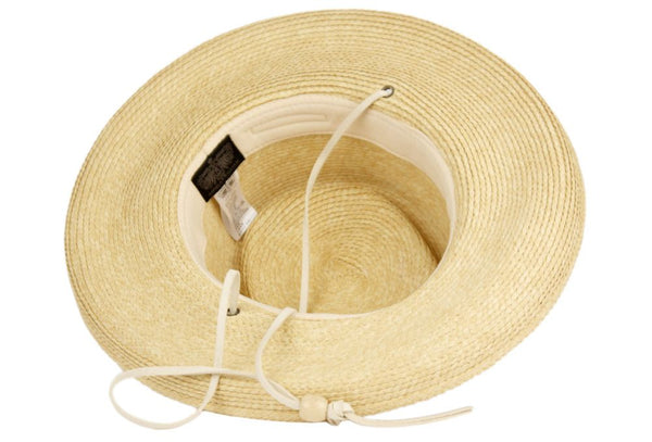 Up Brim Paper Straw Sun Fedora Hat with Leather String Band & Chin Cord