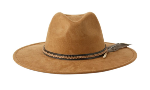 Wide Flat Brim Fedora Hat Women Suede Panama Rancher Hat