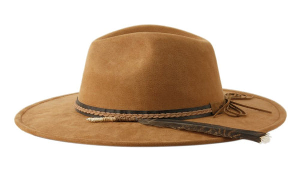 Wide Flat Brim Fedora Hat Women Suede Panama Rancher Hat